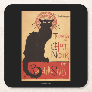 Dessous-de-verre Carré En Papier Affiche Noir de promo de chat noir de troupe de