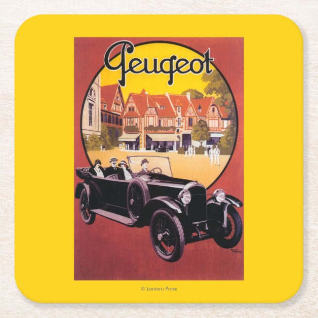 Dessous-de-verre Carré En Papier Affiche promotionnelle d'automobile de Peugeot (Devant)