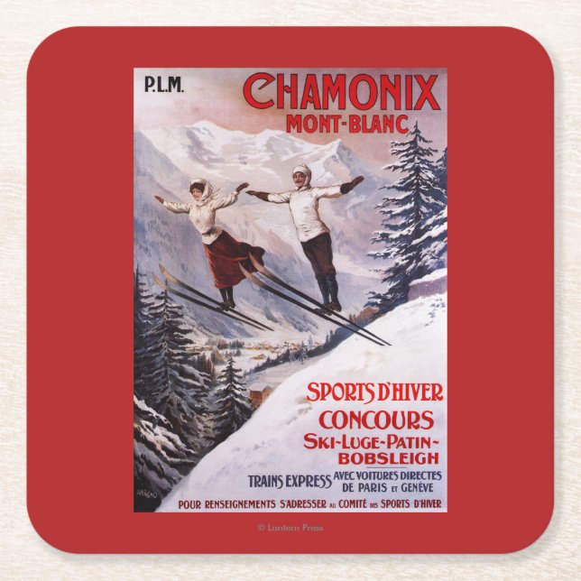 Dessous-de-verre Carré En Papier Affiche promotionnelle de ski (Devant)