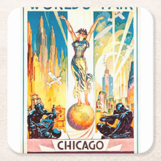 Dessous-de-verre Carré En Papier Affiche vintage 1933 de Chicago d'Exposition