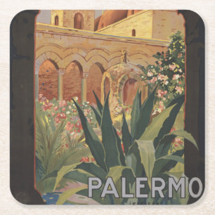 Dessous-de-verre Carré En Papier Affiche Vintage voyage Pour Palerme, Italie.