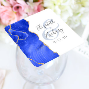Dessous-de-verre Carré En Papier Agate Geode Script Royal Blue Gold Mariage