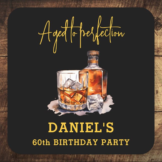 Dessous-de-verre Carré En Papier Aged to Perfection Whiskey 60th Birthday (Créateur téléchargé)