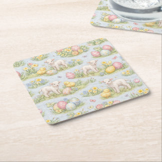Dessous-de-verre Carré En Papier Agneau de Pâques et poussin aquarelle florale prin