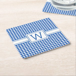 Dessous-de-verre Carré En Papier Agritourisme Bleu et Blanc En vichy Plaid Monogram