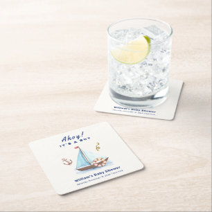 Dessous-de-verre Carré En Papier Ahoy C'est un Baby shower de voilier nautique