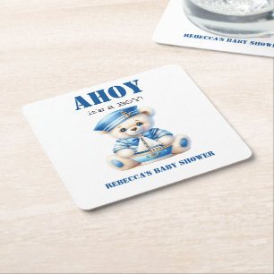 Dessous-de-verre Carré En Papier Ahoy Nautical Blue Sailor Bear Baby shower