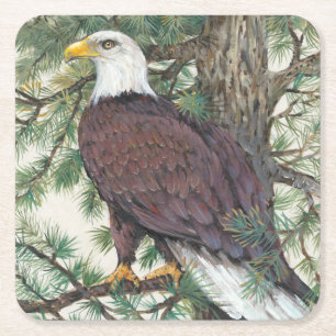 Dessous-de-verre Carré En Papier Aigle de Bald sur la branche