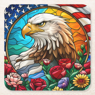 Dessous-de-verre Carré En Papier Aigle patriotique américain à tête blanche "Verre 