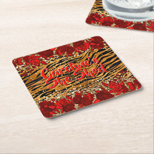 Dessous-de-verre Carré En Papier Ajouter Le Nom Texte Elle Tigre Tiger Tirages Fleu