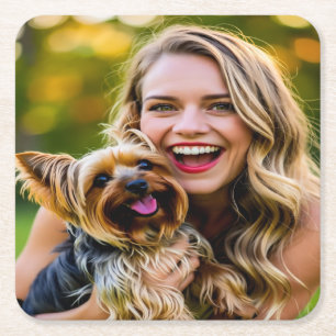 Dessous-de-verre Carré En Papier Ajouter une photo de Yorkshire Terrier Personnalis