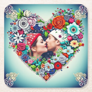 Dessous-de-verre Carré En Papier Ajouter votre image   Cadre cardiaque floral