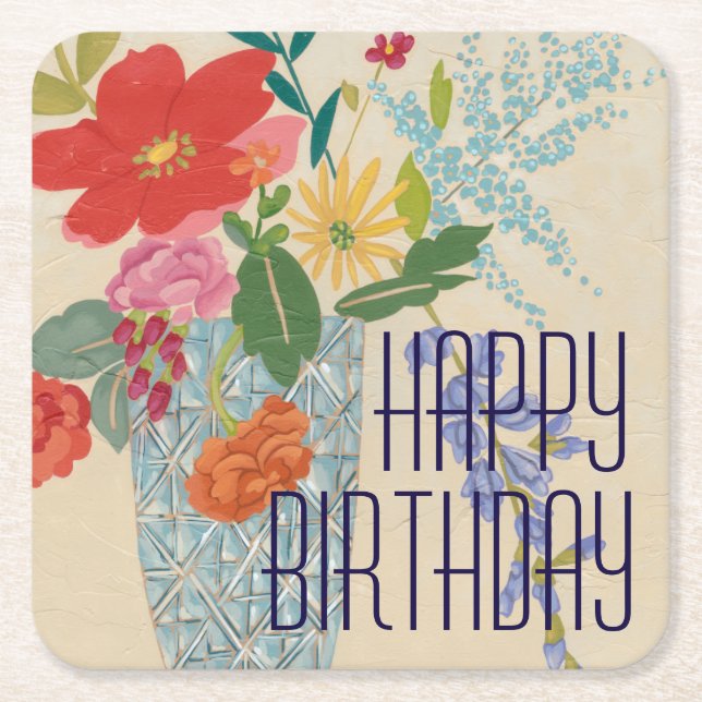 Dessous-de-verre Carré En Papier Ajouter votre texte | Spring Blossoms II (Devant)