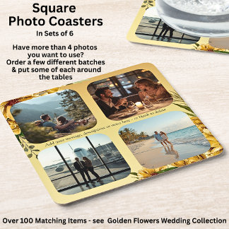 Dessous-de-verre Carré En Papier Ajoutez vos photos, Golden Flowers Wedding Suite, 