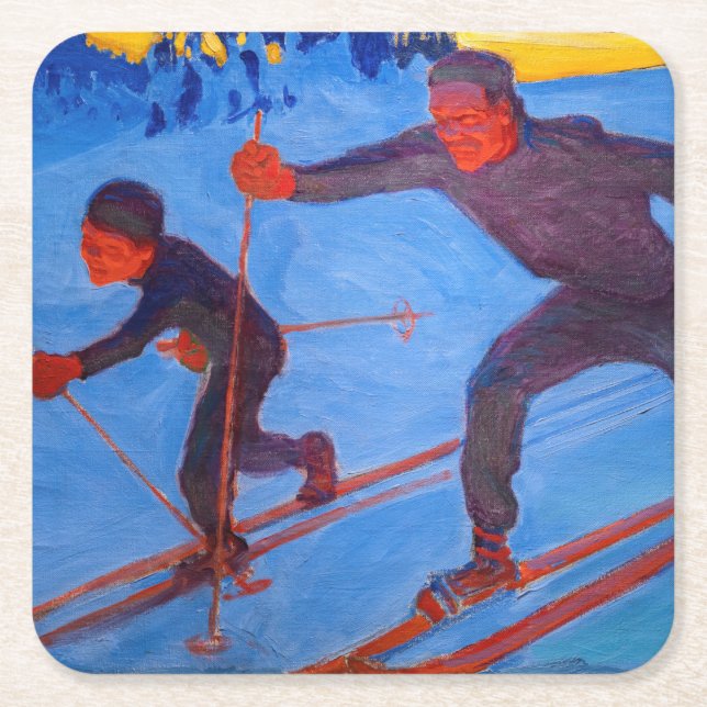 Dessous-de-verre Carré En Papier Akseli Gallen-Kallela - Skiers (Devant)