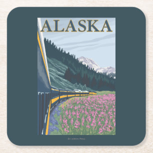 Dessous-de-verre Carré En Papier AlaskaRailroad et Vintage voyage de Fireweed