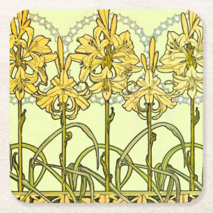Dessous-de-verre Carré En Papier Alfonse Mucha Art Nouveau Lily motif floral
