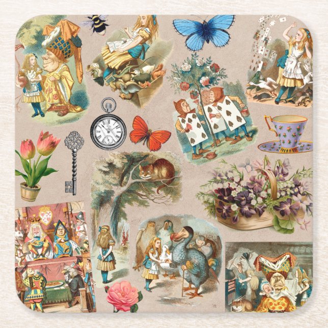 Dessous-de-verre Carré En Papier Alice à Wonderland Cheshire Cat Characters (Devant)