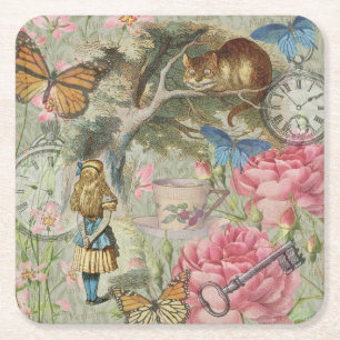 Dessous-de-verre Carré En Papier Alice Chat du Cheshire Jardin de l'Arbre Wonderlan