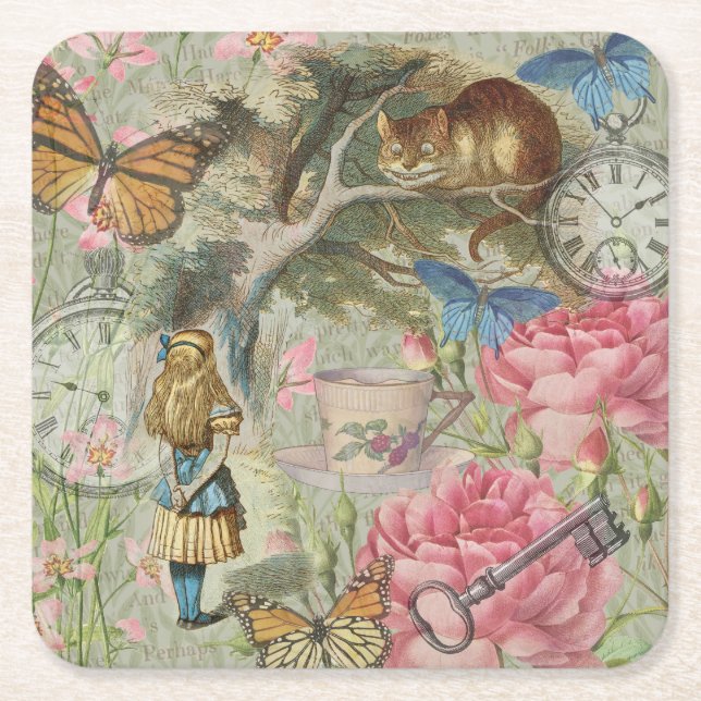 Dessous-de-verre Carré En Papier Alice Cheshire Chat Wonderland Tree Garden (Devant)