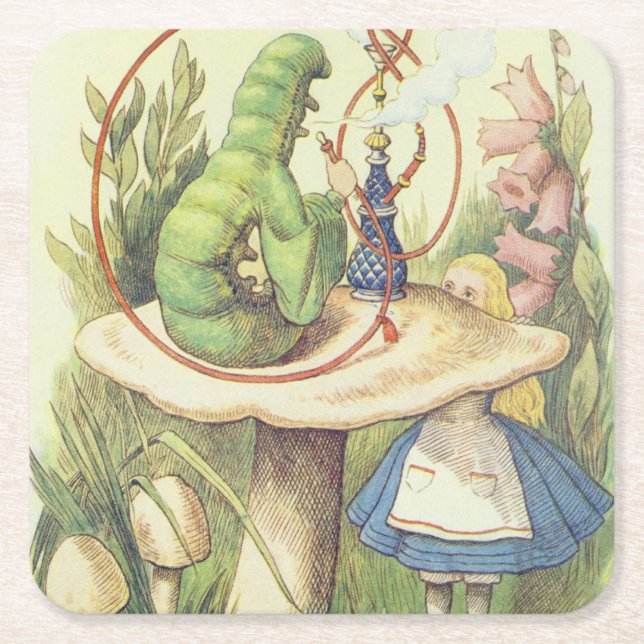 Dessous-de-verre Carré En Papier Alice rencontre la Caterpillar (Devant)