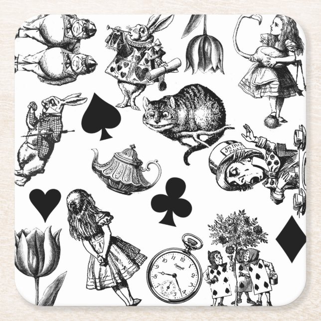 Dessous-de-verre Carré En Papier Alice White Rabbit Wonderland Classic (Devant)