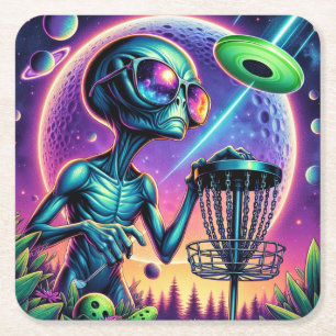 Dessous-de-verre Carré En Papier Alien Disk Golf
