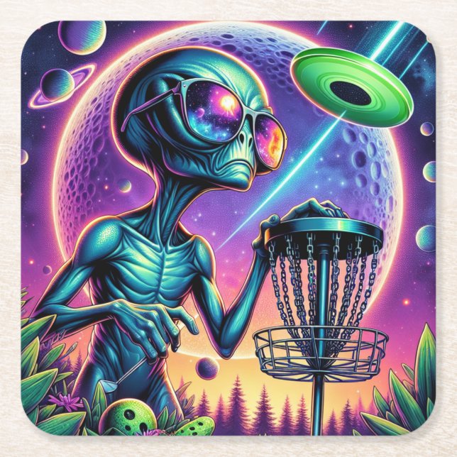 Dessous-de-verre Carré En Papier Alien Disk Golf (Devant)