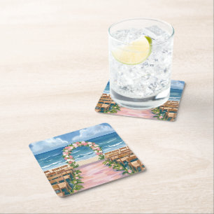 Dessous-de-verre Carré En Papier Allée de mariage de plage aquarelle florale