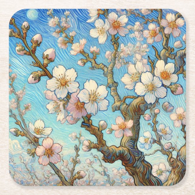 Dessous-de-verre Carré En Papier Almond Blossoms (Vincent van Gogh) (Devant)