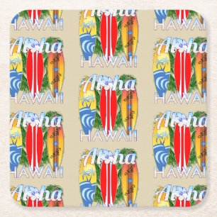 Dessous-de-verre Carré En Papier Aloha Hawaii Island Surfing