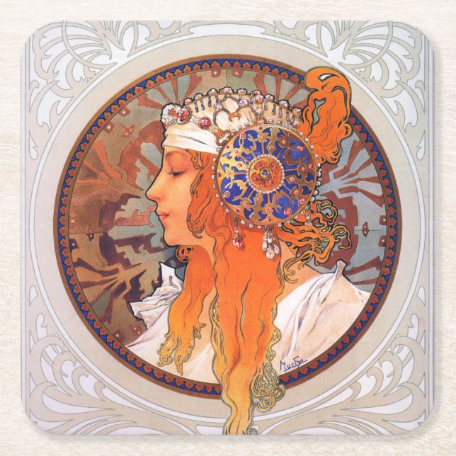Dessous-de-verre Carré En Papier Alphonse Mucha (Devant)
