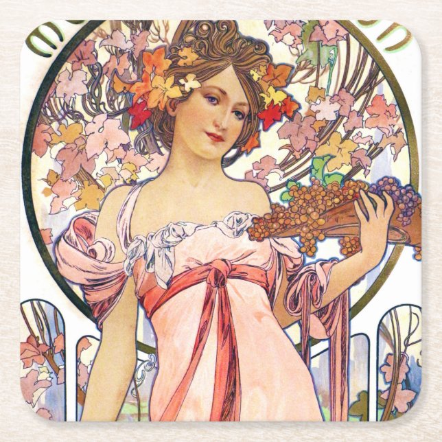 Dessous-de-verre Carré En Papier Alphonse Mucha (Devant)