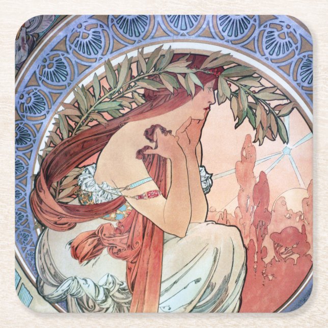 Dessous-de-verre Carré En Papier Alphonse Mucha (Devant)