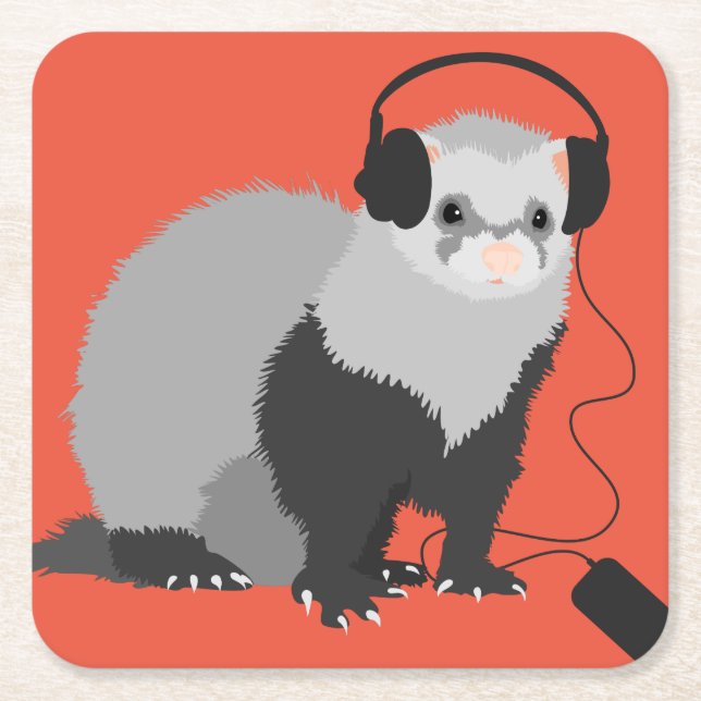Dessous-de-verre Carré En Papier Amant Musique Drôle Ferret (Devant)