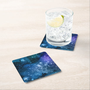 Dessous-de-verre Carré En Papier Amateurs de Galaxie Espace Étoilé Ciel Bleu Étince