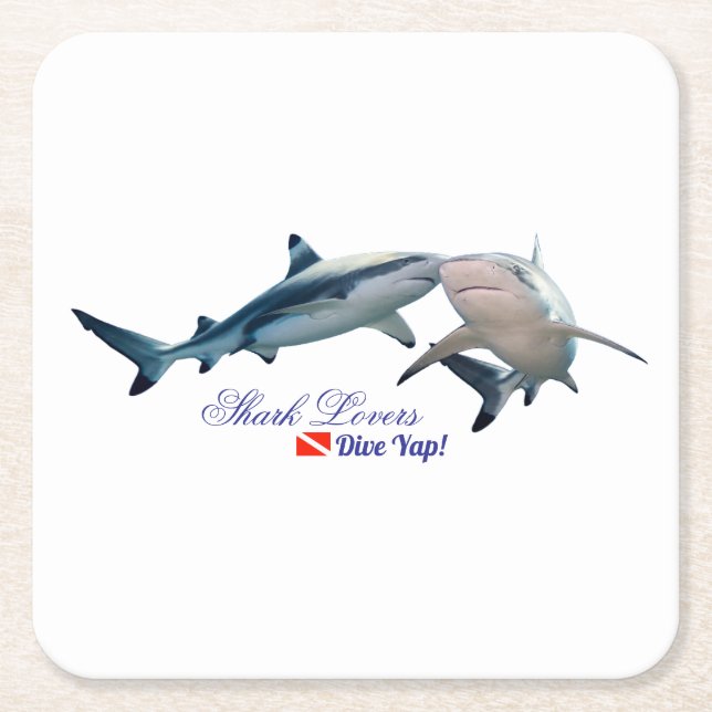 Dessous-de-verre Carré En Papier Amateurs de requins mignons Verre de tir (Devant)