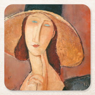 Dessous-de-verre Carré En Papier Amedeo Modigliani - Jeanne Hebuterne en grand Casq