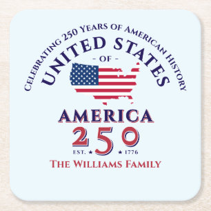 Dessous-de-verre Carré En Papier America 250 Famille patriotique Photo Keepsaké Cad