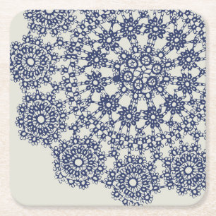 Dessous-de-verre Carré En Papier American Doily & Lace, 12 ans, Blue On Cream Paper