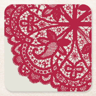 Dessous-de-verre Carré En Papier American Doily & Lace, 6, Red On Cream Papier Plat