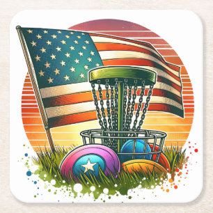 Dessous-de-verre Carré En Papier American Flag Disk Golf Vintage Sun