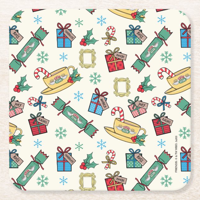 Dessous-de-verre Carré En Papier AMIS™ | Motif d'icône de Noël (Devant)