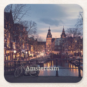 Dessous-de-verre Carré En Papier Amsterdam, photo du paysage urbain