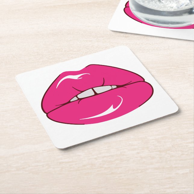 Dessous-de-verre Carré En Papier Amusant cosmétologue maquillage Lièvres roses Kiss (Incliné)