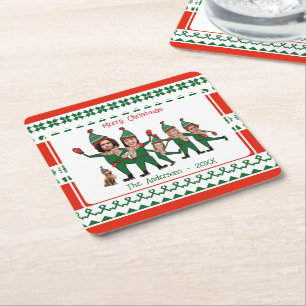 Dessous-de-verre Carré En Papier Amusant Elf Votre famille de six y compris Motif d