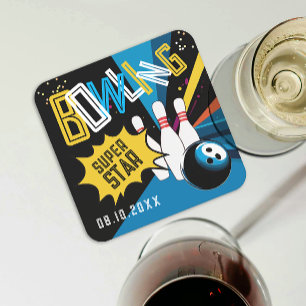 Dessous-de-verre Carré En Papier Amusants Moderne Coloré Bleu Grève Bowling Star Pa