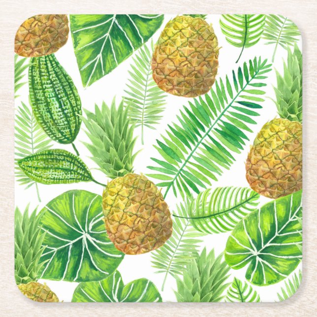 Dessous-de-verre Carré En Papier Ananas et feuilles tropicaux (Devant)