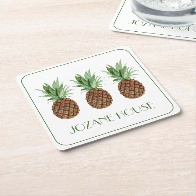 Dessous-de-verre Carré En Papier Ananas tropicaux Preppy Personnalisé (Incliné)