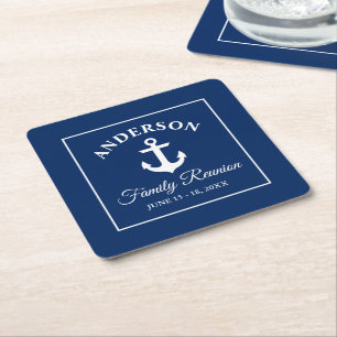 Dessous-de-verre Carré En Papier Ancre nautique Famille Réunion Marine Bleu Blanc